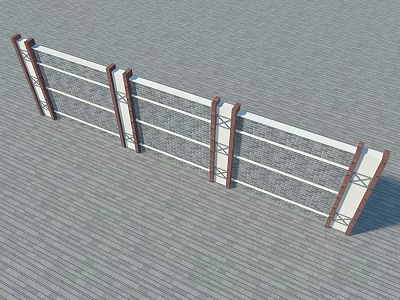 Building Exterior Wall With White Frame Grid Design And Brown Support Columns 3d model