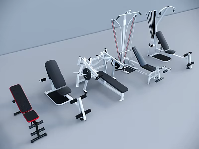 Modern Sports Equipment Including Training Benches And Multi functional Fitness Machines 3d model