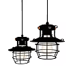 Two Industrial Pendant Lights With Cage Design And Exposed Filament Bulbs