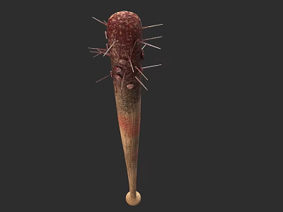 Spiked Medieval Weapon With Wooden Handle And Rustic Metal Spikes Design 3d model