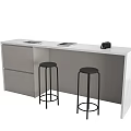 Modern White Bar Counter With Smooth Surface Two Black Stools And Cabinets 3d model