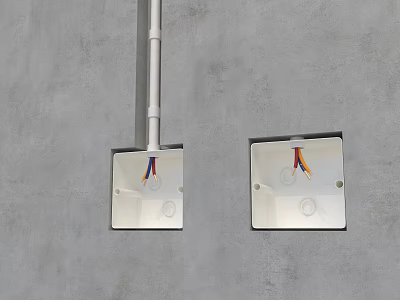 Gray Wall Mounted Electrical Switch Panel with Colorful Wires in Installation Box 3d model