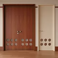 Brown And Beige Swing Doors With Circular Cutout Patterns In Modern Interior 3d model