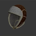 Ancient Medieval Weapon Armor Helmet Featuring Gray Brown Leather Stitching and Vintage Design