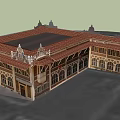 Traditional Architecture With Red Tiled Roof Arched Windows Stone Facade And Decorative Spires
