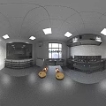 Commercial Kitchen Interior With Stainless Steel Equipment White Tile Walls Central Worktable And Ventilation System
