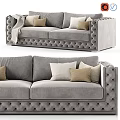 Modern Grey Double Sofa With Tufted Design Decorative Pillows And Blanket 3d model