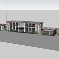 Modern Red and White Office Building Exterior With Glass Facade and Trees