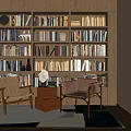 Quiet Casual Table and Chair Combination Ancient Rattan Leather Single Casual Chair Casual Sofa Book Ornaments Carpet 3d model