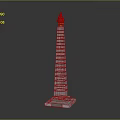 Gray Brick Monument Tower With Red Flame Top And Base Foundation 3d model