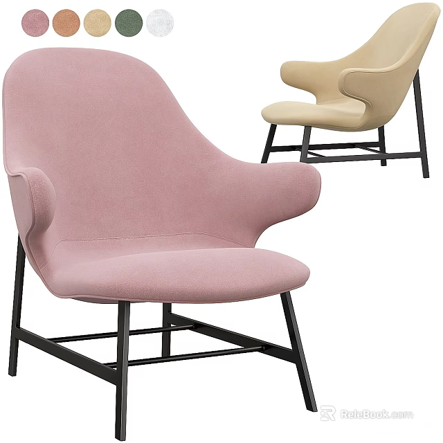 Modern Leisure Chair with Armrests Pink and Beige Upholstery Black Metal Legs 3d model 