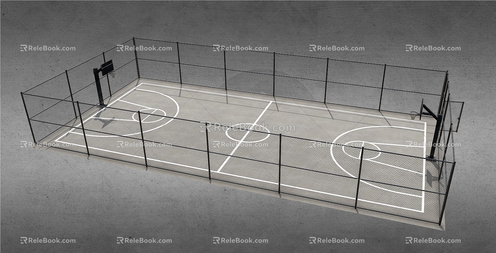 Basketball court basketball basketball frame field cement fence iron net model