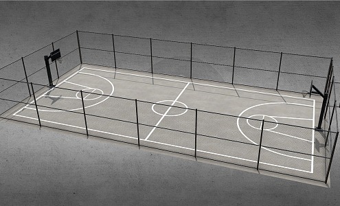 Basketball court basketball frame field cement fence iron net 3d model