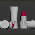 Woman Displaying White Cylindrical Objects With Red Accents On Dark Surface 3d model