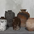 Chinese Style Pottery Pottery Pot Combination 3d model