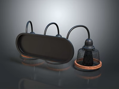 Modern Kitchen Lighting Fixture With Black Frame And Mesh Shade 3d model