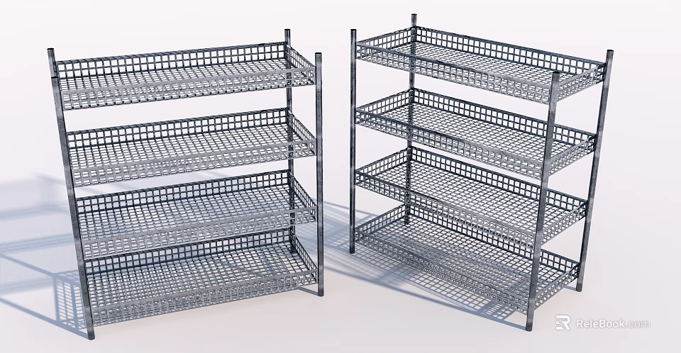 Metal Display Shelves With Multi Tier Wire Grid Design For Retail Use 3d model