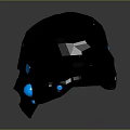 Futuristic 3D Model Helmet With Gray Metallic Finish And Blue Glowing Lights
