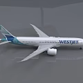 WestJet Passenger Airliner With White And Blue Livery On Airport Tarmac