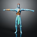 Blue Skinned Fantasy Character Red Hair Brown Belt Arm Wristbands Standing Arms Outstretched