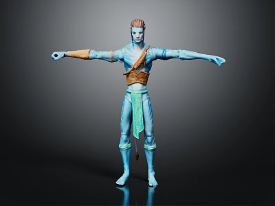 Blue Skinned Fantasy Character Red Hair Brown Belt Arm Wristbands Standing Arms Outstretched 3d model