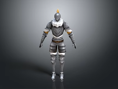 Medieval Knight Armor 3D Model As Battle Weapon With Silver And Gold Accents 3d model