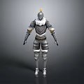 Medieval Knight Armor 3D Model As Battle Weapon With Silver And Gold Accents