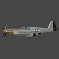 Silver Fighter Aircraft With Yellow Black Checkered Nose Blue Star Emblem On Wings And Propeller