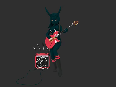 Woman In Black Outfit With Horns Playing Red Electric Guitar Near Amplifier 3d model
