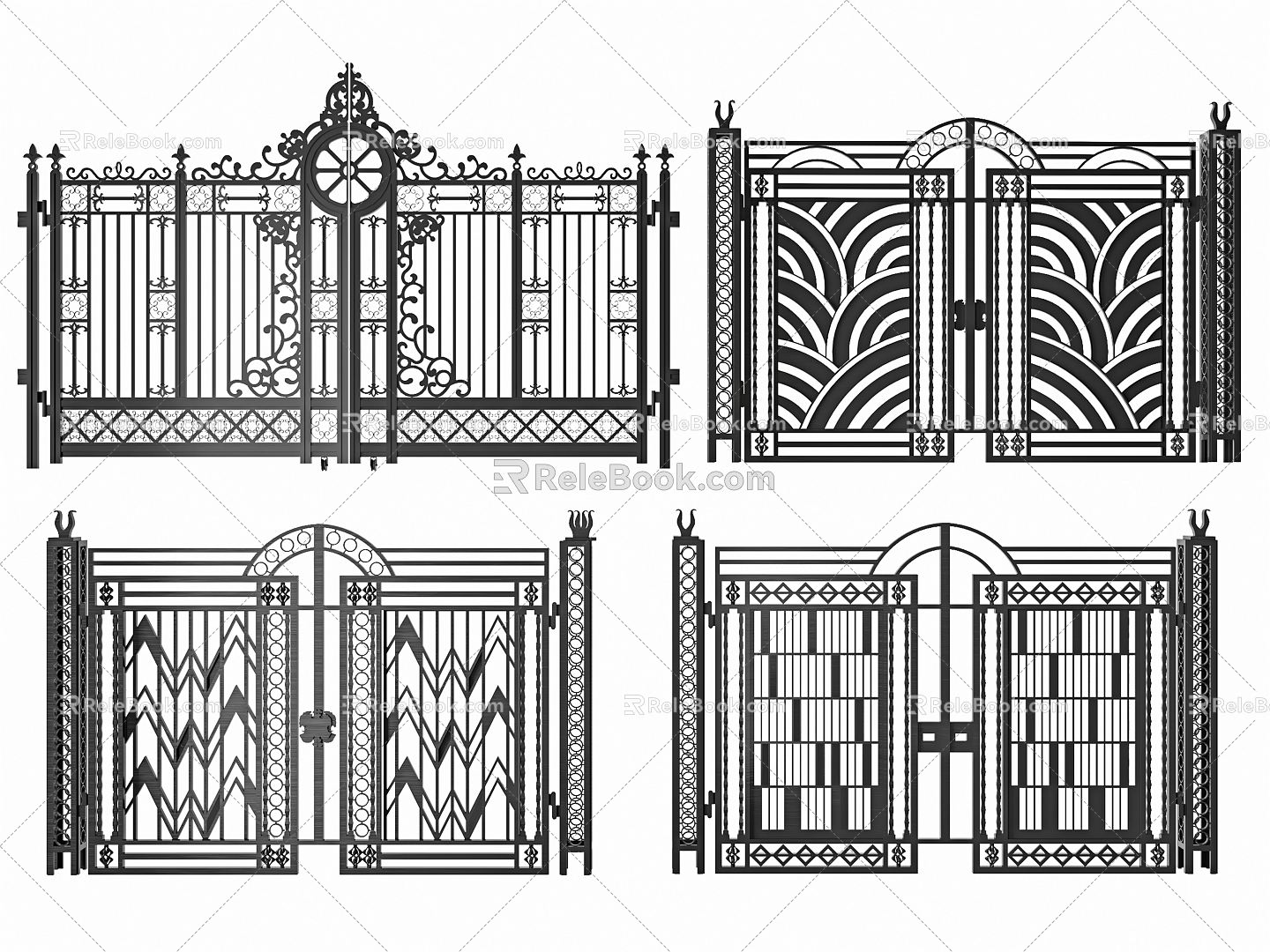 European-style gate villa wrought iron gate 3d model