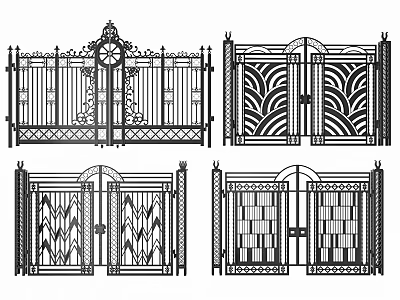 Classic Wrought Iron Entrance Gates With Intricate Patterns And Decorative Designs 3d model