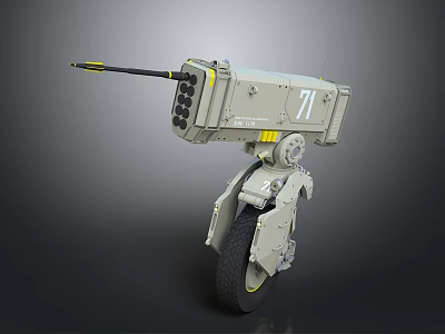 Gray Robotic Mechanical Unit 71 With Cannon And Wheeled Base 3d model