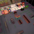 Indoor Skate Park With Graffiti Red Walls Red Orange Ramps Stairs And Benches