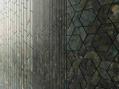 Modern Decorative Building Components With Hexagonal Patterns And Vertical Striped Textures 3d model