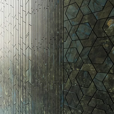 Modern Decorative Building Components With Hexagonal Patterns And Vertical Striped Textures 3d model