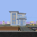Two Story Modern Detached Villa With Balcony Courtyard Water Feature Outdoor Seating And Lush Trees