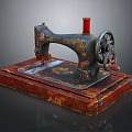 Antique Vintage Sewing Machine Featuring Red Spool And Wooden Base With Retro Design