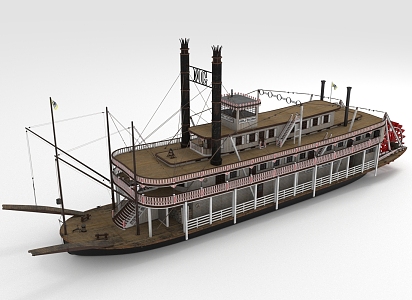 Steam River Paddle Boat Vintage Cruise Boat Cruise Boat Vintage Crane 3d model