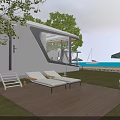 Modern Cabins With Stone Wall Wooden Stairs Glass Walls Wooden Deck And Trees