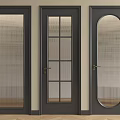 Dark Colored Hinged Doors With Frosted Grid Arched Glass And Brass Handles