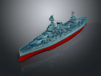 Battleship Warship Model With Red Hull And Naval Equipment 3d model