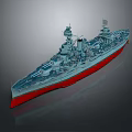 Battleship Warship Model With Red Hull And Naval Equipment 3d model
