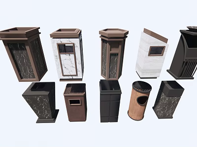Public Facilities Diverse Trash Can Designs With Marble And Metal Finishes 3d model