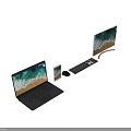 Modern Computer Setup with Laptop Tablet Monitor Mouse and Keyboard