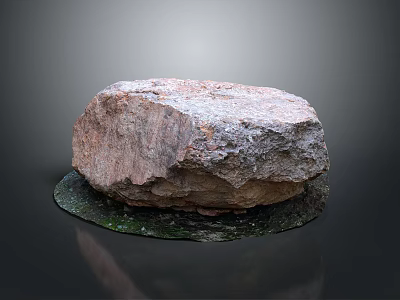 Rough Textured Natural Stone Piece Placed On Black Base With Green Moss 3d model