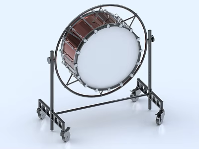 Professional Wooden Snare Drum With Sturdy Metal Stand Wheels And White Drumhead 3d model