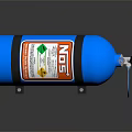 Blue Gas Cylinder With Orange Warning Label Black Metal Stand And Connected Hose