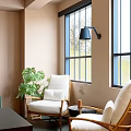 Modern Living Room Interior With Green Sofa White Chairs And Wooden Coffee Table Large Windows