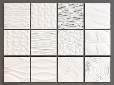 Various Textured White Wall Tiles with Different Patterns and Designs 3d model