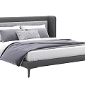 Modern Double Bed with Gray Headboard and Soft Bedding Pillows 3d model